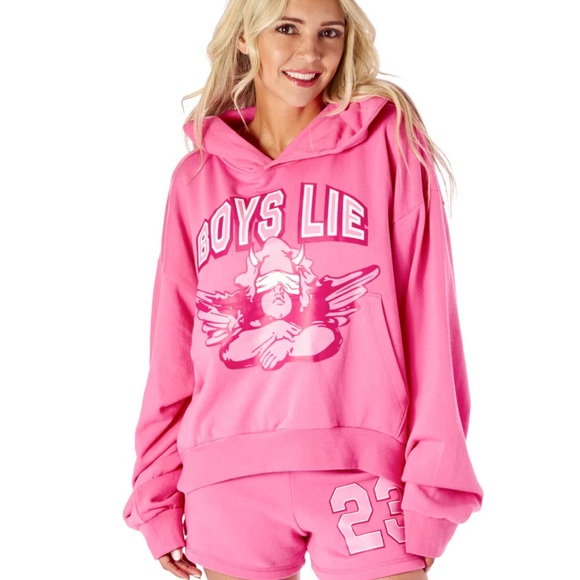 Boys Lie Tops - Boys lie hot pink hoodie